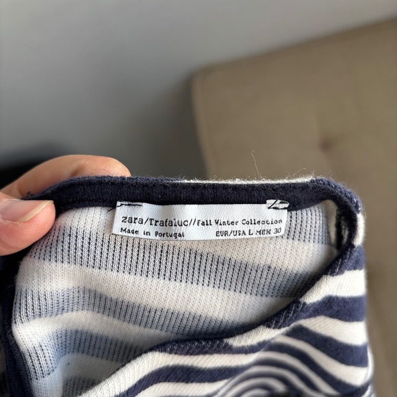 Zara Trafaluc Blue + White Striped Knit Cropped Bell Sleeve Sweater Mini Dress - Picture 2 of 5